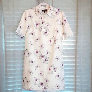 Banana Republic White Shirt Dress with Purple and grey Tulip Design